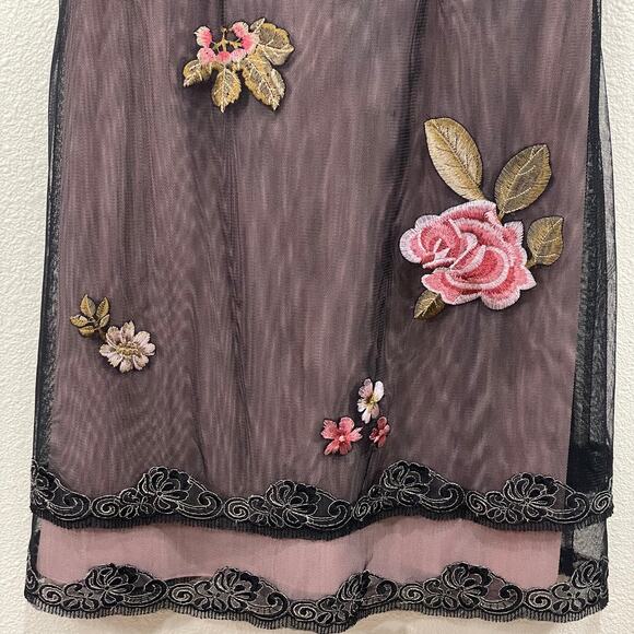 Vintage Pink Mesh Beaded Floral Dress Fairy Romantic Whimsigoth Dark Coquette 4 - Picture 4 of 8